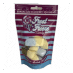 Bag of Freeze-Dried Banana and Blueberry Squashies labeled "Frost Freeze Candy."