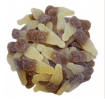 Sour cola bottle gummies coated in sugar.