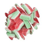 Colorful gummy candy resembling watermelon slices.